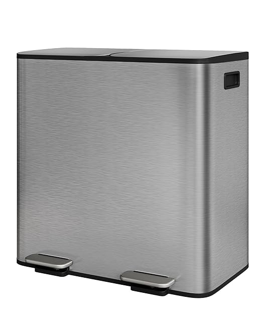 Garvee Double Trash Can, 2 x 10.6 gal (2 x 40 L) Garbage Can for Kitchen Dual Compartment Recycling Kitchen Step Trash Bin, Stainless Steel Trash and Recycle Bin Combo with Soft-Close Lid,Matte Grey by Garvee