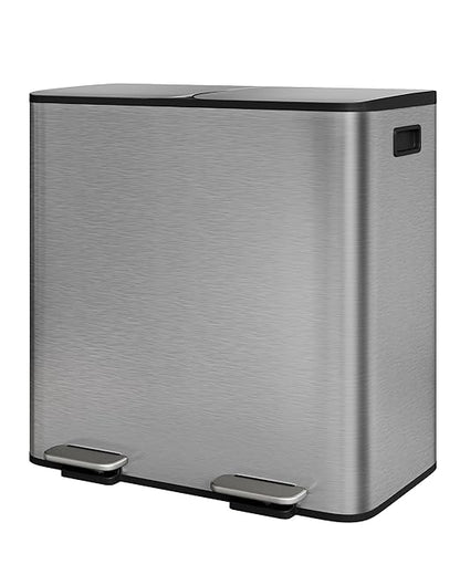 Garvee Double Trash Can, 2 x 10.6 gal (2 x 40 L) Garbage Can for Kitchen Dual Compartment Recycling Kitchen Step Trash Bin, Stainless Steel Trash and Recycle Bin Combo with Soft-Close Lid,Matte Grey by Garvee