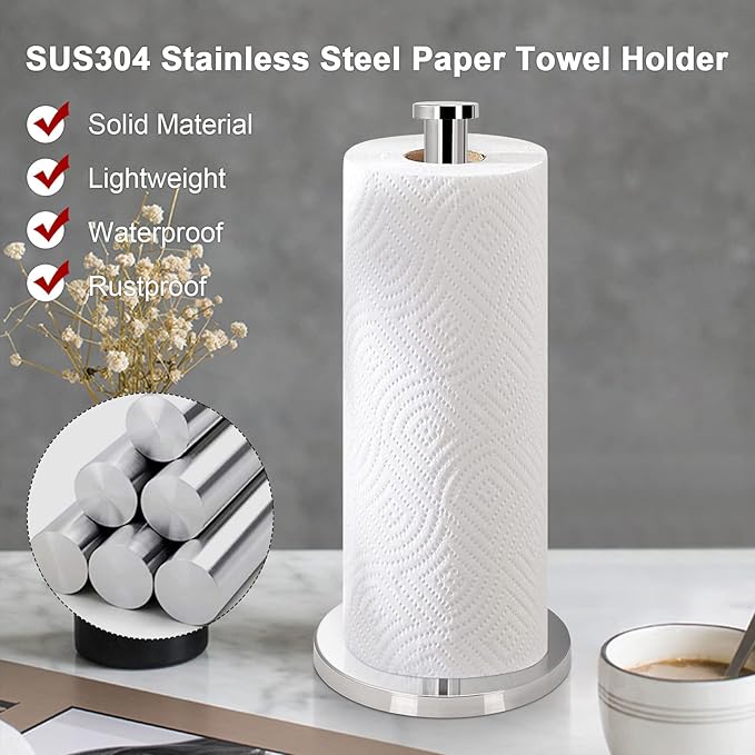 NearMoon Standing Paper Towel Holder, Kitchen Paper Towel Tissue Holder- for Bathroom Countertop, Standard or Jumbo-Sized Roll Paper (with Stainless Steel Base, Chrome Finish) - Image 3