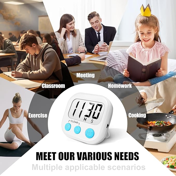 6 Pack Digital Kitchen Timers for Cooking Magnetic Timer for Cooking Loud Alarm White - Image 5
