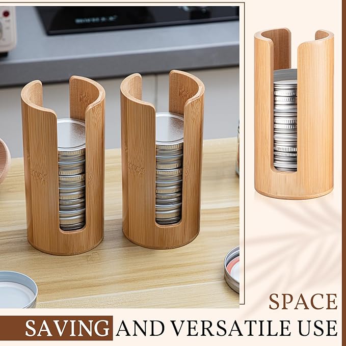 Suclain 2 Pcs Mason Jar Lid Organizer Bamboo Vertical Mason Jar Lid Storage Accessories Tumbler Lids Holder Cup Lids Organizer for Home Kitchen Countertop Cupboard(Only for Regular Mouth) - Image 6