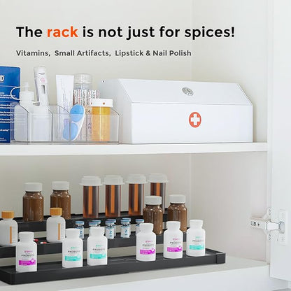 2 Pack Expandable Spice Rack Organizer for Cabinet - 3 Tier Adjustable Cabinet Spice Organizer Easy Visibility - Spice Organizer for Cabinet Countertop Cupboard Pantry Organization (Black) - Image 9
