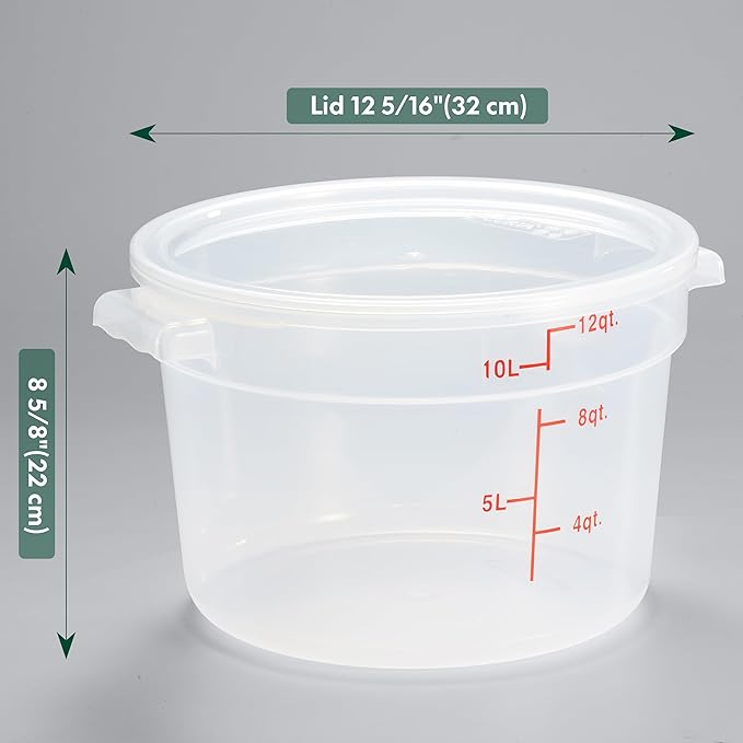 CURTA 12 Quart Translucent Round Food Storage Container with Lid, Pack of 4 – NSF Listed, BPA-Free, Commercial-Grade Polypropylene, Freezer & Dishwasher Safe, Non-Stick, Easy-Read Graduations