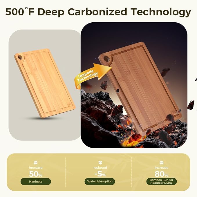 Bamboo Cutting Board for Kitchen – 3-Piece Wooden Boards with Juice Grooves, Side Handles, Non-Slip Mats – Perfect for Meat, Veggies, Fruit – Ideal Kitchen Gift - Image 3