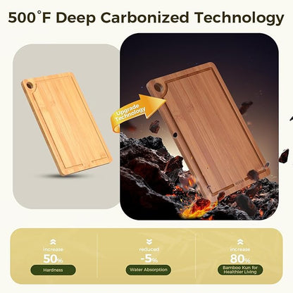 Bamboo Cutting Board for Kitchen – 3-Piece Wooden Boards with Juice Grooves, Side Handles, Non-Slip Mats – Perfect for Meat, Veggies, Fruit – Ideal Kitchen Gift - Image 3