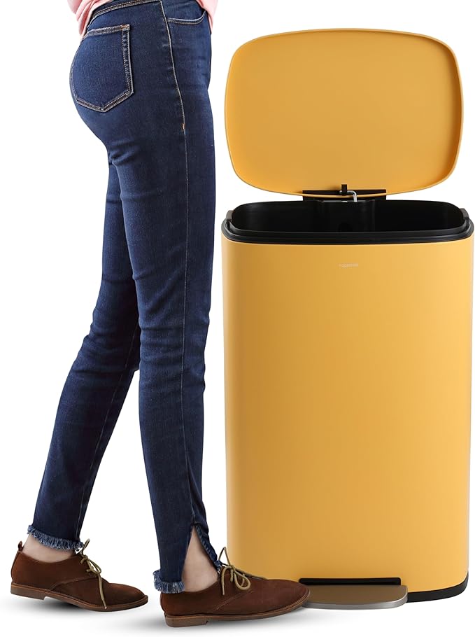 happimess HPM1006L Connor Rectangular 13-Gallon Trash Can with Soft-Close Lid and Free Mini Trash Can, Fingerprint Resistant, Modern, Minimalistic for Home, Kitchen, Office, Bathroom, Daffodil Yellow - Image 6
