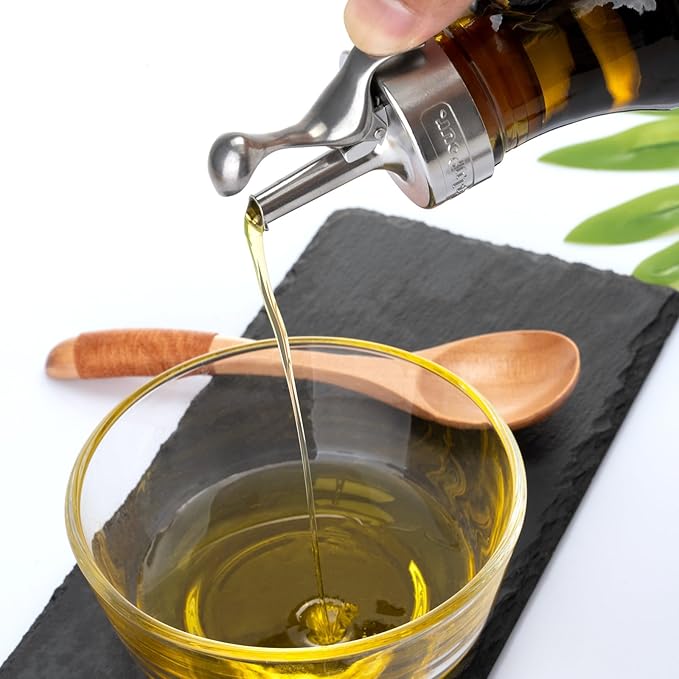 500ml Green Olive Oil Dispenser Bottle,17oz Glass Oil and Vinegar Cruet with Pourers and Funnel,Oil Bottles for Kitchen, Dispenser Bottle with Drip Free Spouts