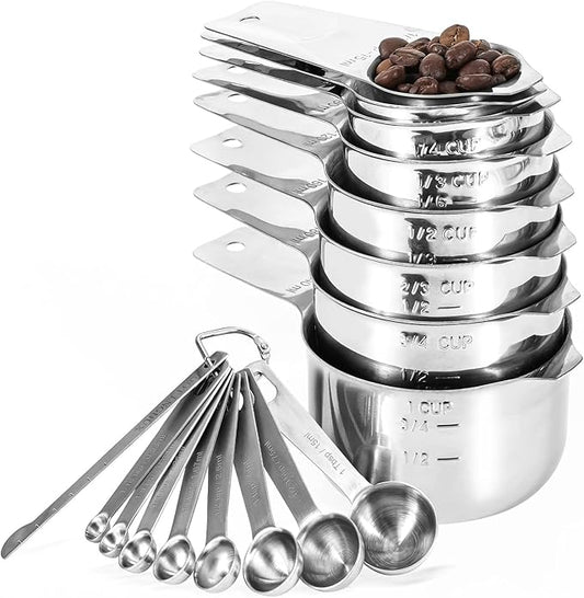 17 Piece Stainless Steel Measuring Cups and Spoons Set, with 1/16 Cup,1/3 Spoon and 1 Leveler by DOTINGHUX