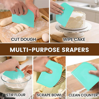 SCHVUBENR Dough Scraper Set with 2 Flexible Bowl Scrapers - Stainless Steel Dough Cutter & Bench Scraper with Measuring Scale - Versatile Kitchen Scraper for Bread, Pastry, Pizza, Cake - Black & Blue - Image 5