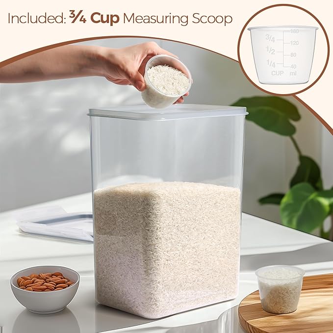 ComSaf Rice Container Set of 2(9.5L/10Qt), Large Airtight Food Storage Containers with Lid and Rice Washer, Plastic Canisters Sets for The Kitchen, Pantry Organizers for Flour, Cereal and Cooking - Image 7