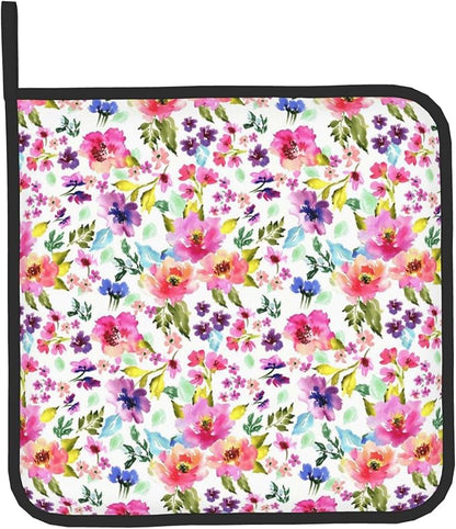 Floral Oven Mitts and Pot Holders Sets Spring Summer Kitchen Mitts Colorful Blossom Potholders 2PCS Wildflower Oven Gloves Hot Pads for Kitchen Baking Cooking - Image 9