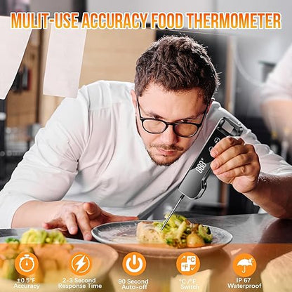 Digital Meat Thermometer with ±0.5℉ Precision, Fast Reading Waterproof Food Thermometer for Grilling and Cooking, Easy to Use, LCD Display, Kitchen Gadgets BBQ Accessories
