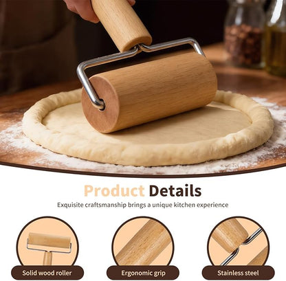 Small Wooden Rolling Pin for Dough Mini Dough Roller with Double Handles Non Stick Pizza Rolling Pin for Baking Pastry Tortilla Cookie Dumpling(H-Style) - Image 5
