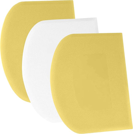 SURDOCA Dough Scraper Bench Scraper - 3P 13x7.9" Plastic Flexible Bowl Scraper, Sharp Edge & Angles Cake Scraper. Non-Slip Bakeware Decorating Tools Sculpting & Modeling Tools - Yellow+White+Yellow by SURDOCA