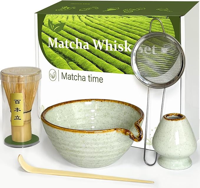 Vaiheng Matcha Whisk Set with Matcha Bowl, Matcha Whisk Holder Matcha Bamboo Whisks, Scoop, Sifter, Mothers Day Gifts for Women Mom Her Girl Friend Home Kitchen Decor Kit for Tea Enthusiasts by Unknown