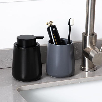 Enra Grey Soap Dispenser,12 oz Ceramic Hand Lotion Dispenser, Refillable Dish Soap Dispenser,Modern Liquid Soap Dispenser for Bathroom,Kitchen with Easy-to-Press Pump (Liquid-Gray)