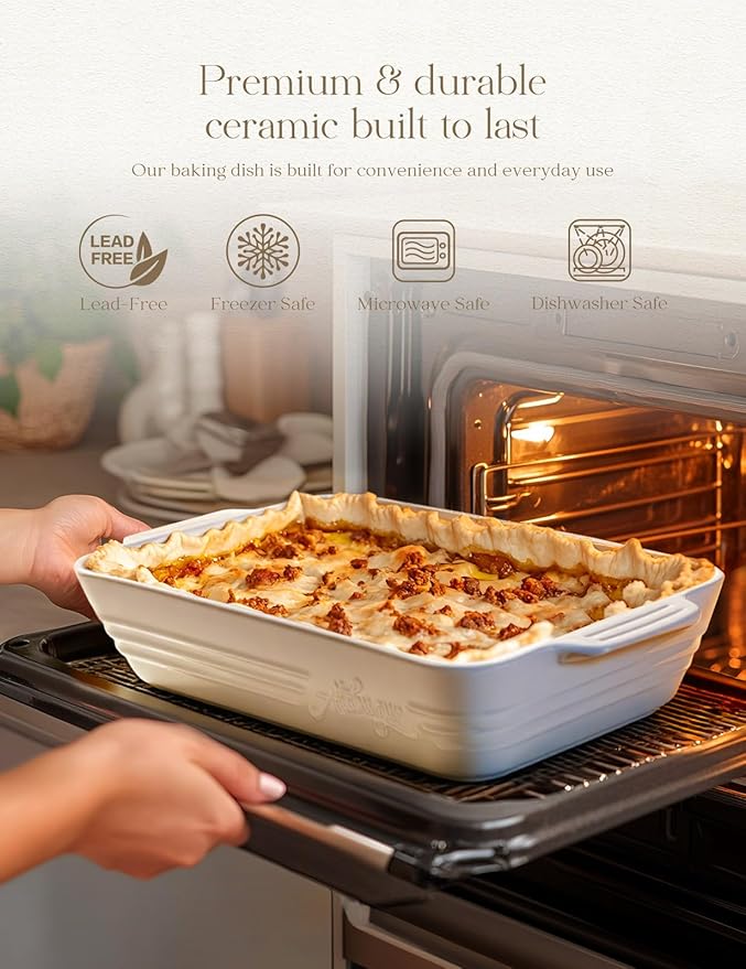 Casserole Dishes for Oven,9x13 Ceramic Baking Dish,4.2 Quarts Large Lasagna Pan with Handles Deep and Large Capacity,Durable Bakeware for Lasagna, Home Decor, Wedding Gift, White - Image 7