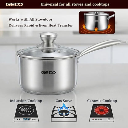 GEDO Food-Grade 316L Stainless Steel Sauce Pan with Glass Lid, 3-Ply Integrated Body Uncoated Cooking Pot, Universal for Induction Gas Ceramic Stovetops, Multi-Purpose Kitchen Cookware (2.7, Quarts) - Image 5
