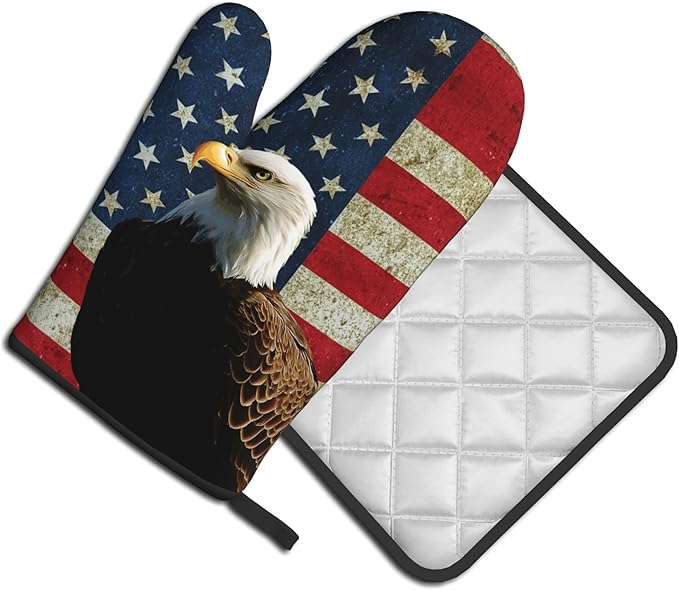 Patriots Oven Mitts - Rustic American Flag Kitchen Mitts Pot Holders Patriotic Hot Mitts 4th of July Hot Pads Sets of 2 for Cooking Baking Grilling - Image 2
