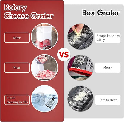 Ourokhome Rotary Cheese Grater Hand Crank, Kitchen Shredder Speed Mandolin Slicer Nuts Grinder with Handle and Drum Blades for Cheese, Vegetable, Walnuts, Chocolate, Potato, 3 Blades, White Black - Image 7