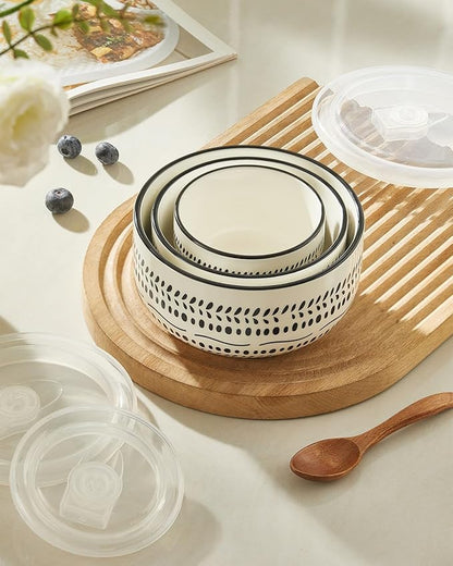 Metahom Ceramic Bowls with Lids Set of 3, Nesting Bowls for Food Storage, Meal Prep, Ceramic Bowls for Kitchen, Microwave & Dishwasher Safe, 29+17+11 Oz - Image 4