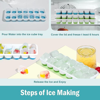 Ice Cube Trays for Freezer – 5 Pack 70 Cubes Total, Reinforced Snap Lids That Stay Closed, Silicone Push-Release Bottom, BPA-Free, Stackable & Spill-Proof – Perfect for Parties, Home Bar & Daily Use - Image 4