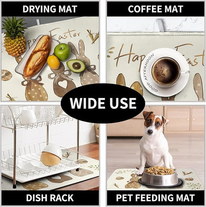 Happy Easter Bunny Dish Drying Mat Rabbits Egg Carrot Dish Pad for Kitchen Counter 18x24 Inch Microfiber Absorbent Spring Bufflao Plaid Dish Draining Mat Reusable Washable Dish Drainer Rack Mat - Image 7