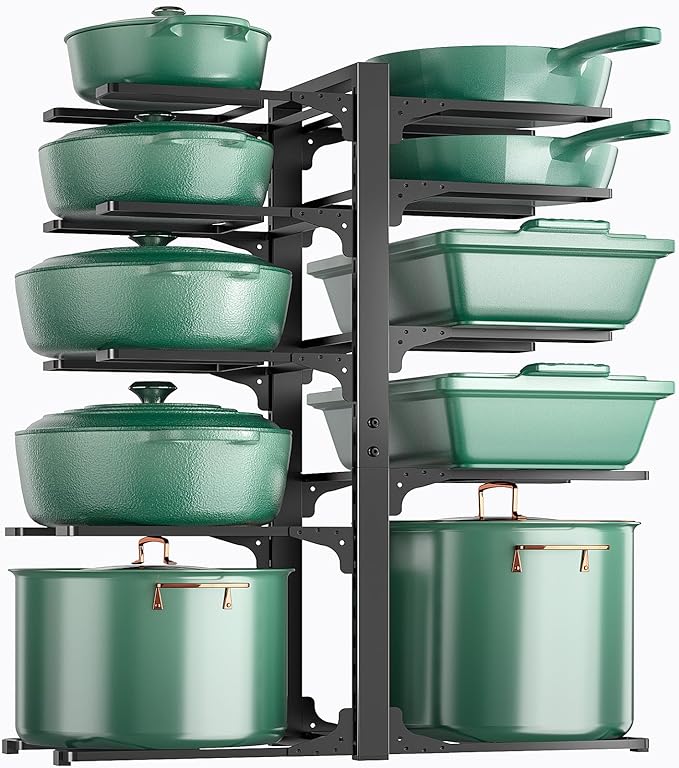 ORDORA 10-Tier Pots and Pans Organizer under Cabinet, Kitchen Cabinet Organizers and Storage, Heavy Duty Pots and Pan Storage Rack Organizer inside Cabinet, Adjustable by ORDORA