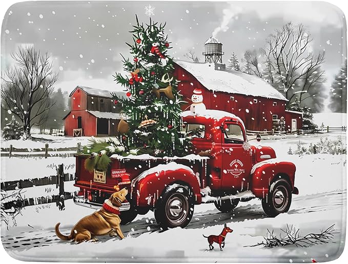 Red Truck Christmas Dish Drying Mat for Kitchen Counter 18x24 Inch Winter Xmas Tree Snowman Dog Print Absorbent Reversible Microfiber Drying Mats Kitchen Countertop Protector Dishes Drainer Rack Pad by Aytipun