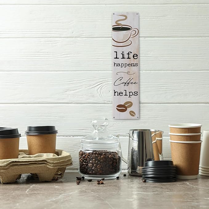 Vintage Coffee Signs, Life Happens Coffee Helps, Retro Metal Tin Sign, Inspirational Coffees Wall Art, Farmhouse Decorations for Cafe, Decorative Metal Wall Signs 15.8x4 Inches - Image 4