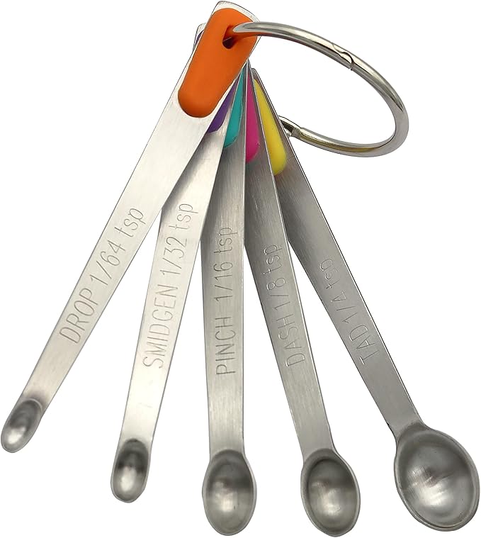 Mini Measuring Spoons Set, Tiny Stainless Steel Measure Teaspoons with Silicone Handle, Suitable for Small Amount of Dry or Liquid Ingredients and Spices (1/64, 1/32, 1/16, 1/8, 1/4 tsp) by BERYLER