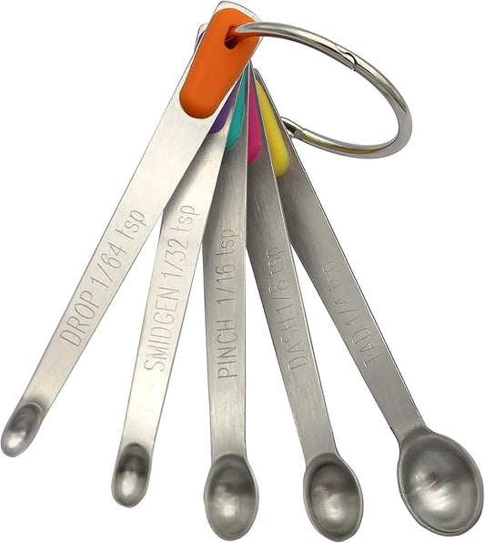 Mini Measuring Spoons Set, Tiny Stainless Steel Measure Teaspoons with Silicone Handle, Suitable for Small Amount of Dry or Liquid Ingredients and Spices (1/64, 1/32, 1/16, 1/8, 1/4 tsp) by BERYLER