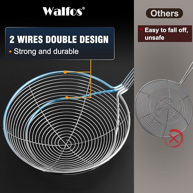 Walfos Spider Strainer - 5.5 Inch Stainless Steel Fryer Scoop, Kitchen Spider Skimmer Strainer With Handle, For Cooking Deep Fryer, Pasta, Spaghetti, Noodle, Vegetables, Egg - Image 3