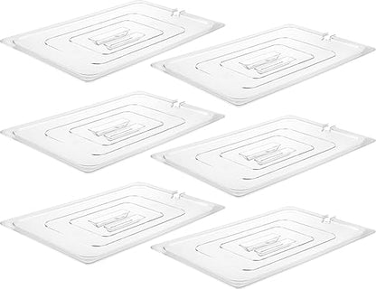 CURTA 6 Pack NSF Notched Food Pan Cover, Full Size Clear Polycarbonate Lid with Handle for Commercial Food Pan, Dishwasher & Freezer Safe Plastic Clear