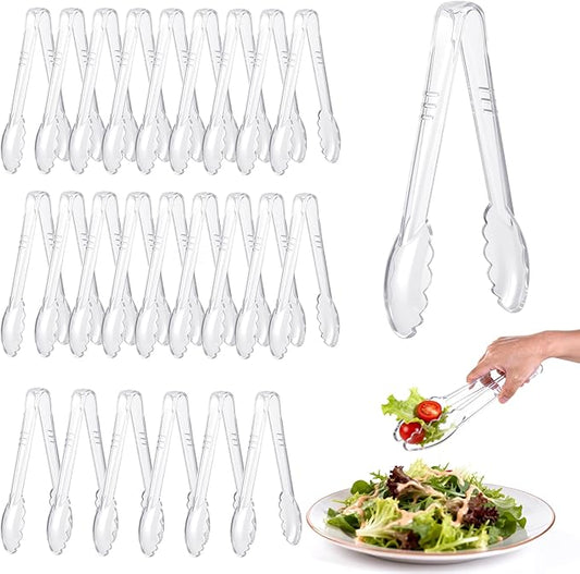 Mwellewm 24 Pc Plastic Tongs for Serving 9 Inch Bulk Reusable or Disposable Tongs Heavy Duty Hard Serving Utensils Set Large Salad Tong for Kitchen Party Food Buffet Appetizer BBQ Event Catering Clear by Mwellewm