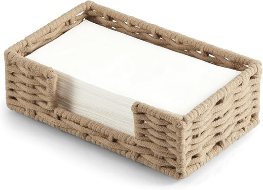 Napkin Holder for Bathroom, Woven Wicker Cotton Rope Guest Towel Holder Tray, Disposable Paper Hand Towel Holder for Bathroom Accessories, Dinner Napkin Holder for Kitchen Table Party