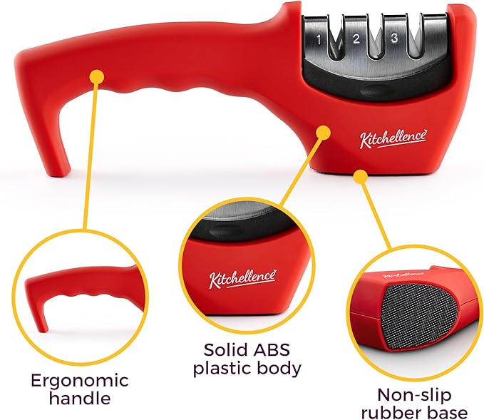 4-in-1 Kitchen Knife Accessories: 3-Stage Knife Sharpener Helps Repair, Restore and Polish Blades and Cut-Resistant Glove - Image 3