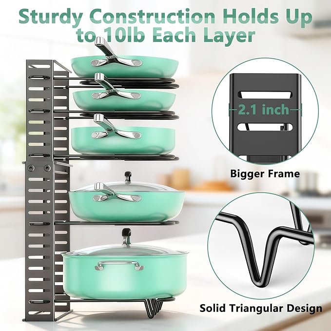 ORDORA Pots and Pans Organizer under Cabinet, 8 Tier Pot Organizers Rack Expandable 11.65" to 19.02" Height with 3 DIY Methods, Adjustable Pan Organizer inside Cabinet Kitchen Storage Organization - Image 6