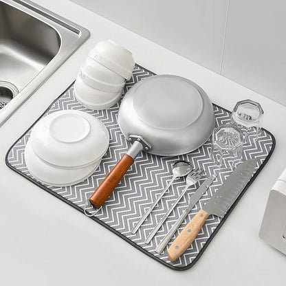 SUBEKYU Dish Drying Mat for Kitchen Counter, Microfiber Absorbent Dishes Drainer/Rack Pads under Sink, 19.6 by 16.1 inches, Set of 2, Grey, Ripple - Image 7