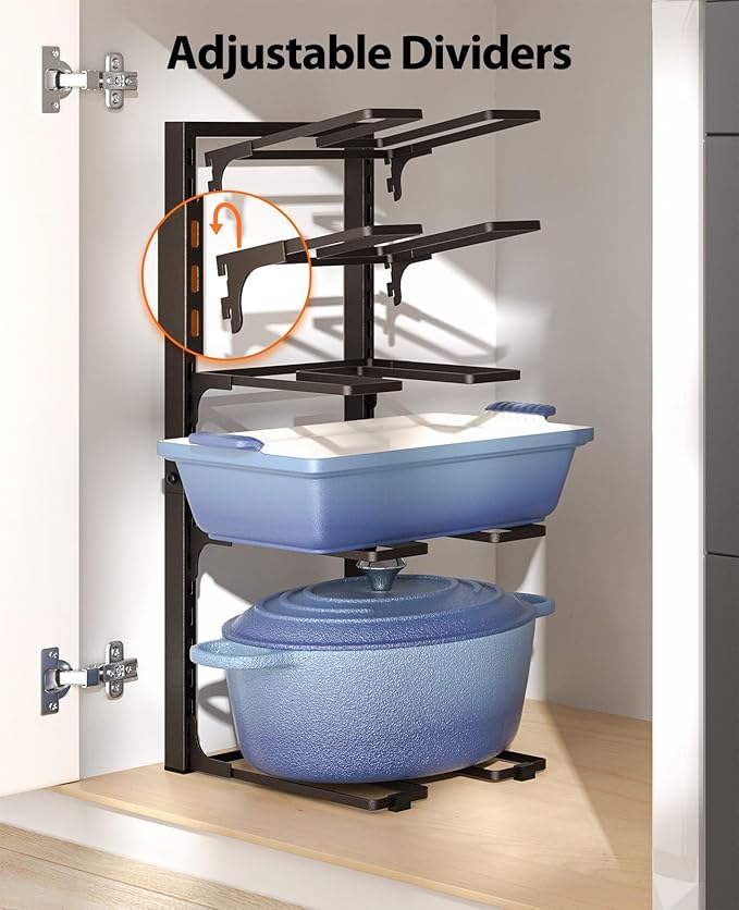 ORDORA Pots and Pans Organizer under Cabinet, 20.8" Height Heavy Duty 120LBS Pots Pans Organizer Rack for Cabinet 8-Tier Adjustable for Big Stockpots, Dutch Oven, Cast-iron Pan, Heavy Cookware, Bronze - Image 4