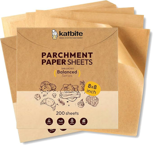 Katbite 400 Pcs Parchment Paper, 8 x 8 Inch Unbleached Baking Paper, Oil Resistant & Easy Clean, Non-Stick Precut Parchment Paper Sheets for Baking Square, Cooking, Air Fryer [Balance Series] by katbite