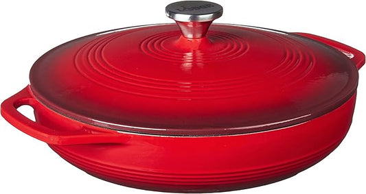 Lodge Essential Enamel Braiser - Refrigerator- & Oven-Safe up to 500° F - Heat-Retaining, Induction-Safe & PFAS-Free Enamel Cookware - 3.5 Quart, Island Spice Red by Lodge