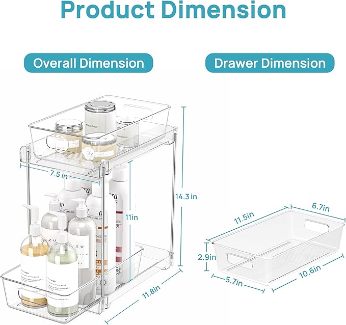 Vtopmart 4 Pack Higher Bathroom Organizer, 2 Tier White Under Sink Organizers Vanity Countertop Storage Container,Cabinet Drawers Bins, Pull-Out Organization with Track for Pantry, Kitchen - Image 3