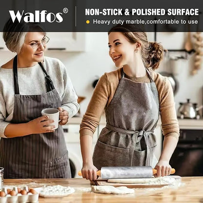 Walfos Marble Rolling Pin With Wooden Handles & Wood Cradle, 16.5 Inch Marble Rolling Pins For Making Pizza Dough And Tortillas, Dough Roller For Pie Crust, Cookie, Pasta (Gray & White) - Image 4