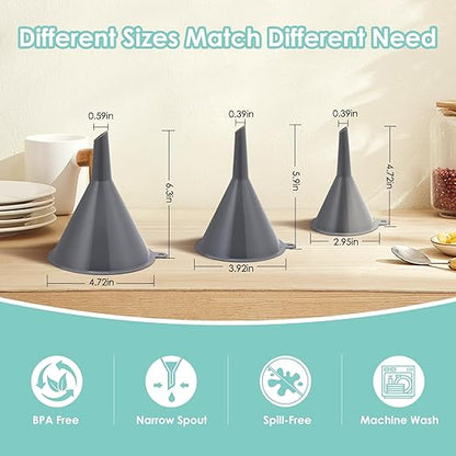 Plastic Kitchen Funnel Set of 3, Durable Round Food Grade Cooking Funnels for Kitchen Use Filling Bottles, Multifunctional Small Medium and Large Sizes for Canning, Lab or Car Oil Use - Image 2