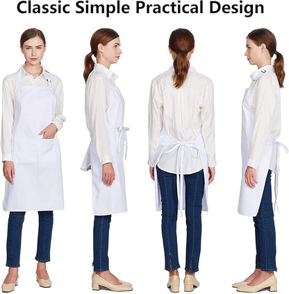 Jubatus 1 Pack 100% Cotton Aprons with 2 Pockets Cooking Chef Kitchen Adjustable Bib Apron for Women Men, White - Image 2
