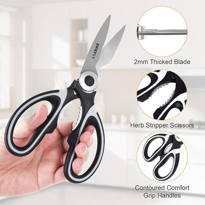 Kitchen Scissors Utility Chopping Scissor Professional Shears for Meat Cutting Sharp Kitchenaid Shears Multipurpose Scissor for Food Outdoor BBQ No Rust + 100 Pcs Plastic Gloves Disposable