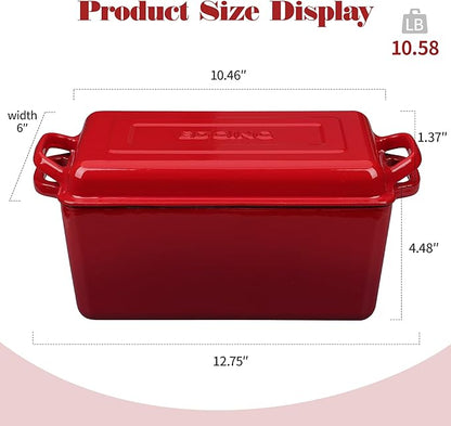 EDGING CASTING Enameled Cast Iron Dutch Oven, Oblong Bread Oven for Sourdough Bread Baking, Baking Pan, Dual Handles, Oven Safe, 4 Quart, Red