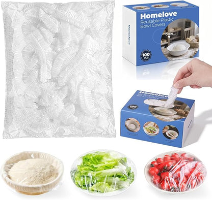 Homelove 100pcs Plastic Bowl Covers Food Cover Dish Covers, Reusable Elastic Stretch Fresh Keeping Bags, Kitchen Dining Plate Bread Proofing Food Storage Covers, Plastic Wrap (Boxed) by Homelove
