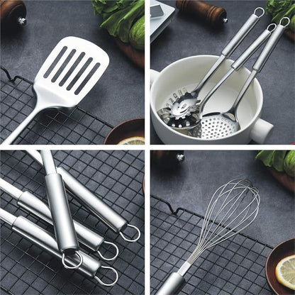 Berglander Cooking Utensil Set 13 Piece Stainless Steel Kitchen Tool Set with Holder, Include Cooking Spoon, Spatula, Whisk, Cooking Tong and etc. (13 Pieces) - Image 6